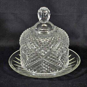 Vintage 70s  Avon Fostoria Clear Cut Crystal Butter Dessert Covered Dish